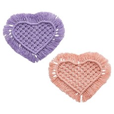 PDS家居裝飾 愛心手工編織杯墊 餐桌裝飾等 室內裝飾品 2件組, 1套, 紫色, 粉紅色