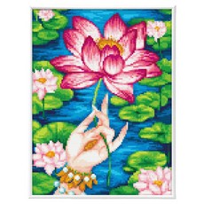 Blingbling 寶石十字繡薄框套裝 AB鑽 + 圓形鑽套組 30 x 40 cm, 1套, BL3040-053 觀音手蓮花