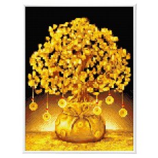 Blingbling 寶石十字繡薄框套裝 AB鑽 + 圓形鑽套組 30 x 40 cm, 1套, BL3040-036 招財樹