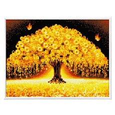 Blingbling 寶石十字繡薄框套裝 AB鑽 + 圓形鑽套組 30 x 40 cm, 1套, BL3040-037 黃金招財樹