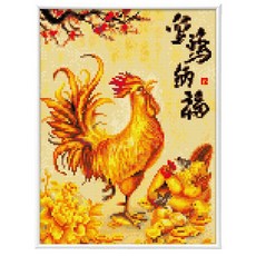 Blingbling 寶石十字繡薄框套裝 AB鑽 + 圓形鑽套組 30 x 40 cm, 1套, BL3040-070 財源滾滾黃金雞