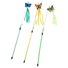 둥둥펫 고양이 플라잉 나비 낚시대 3종 세트, 블루, 그린, 옐로우, 1세트
