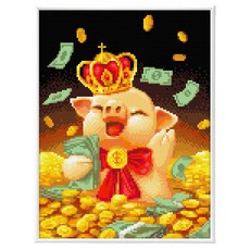 Blingbling 寶石十字繡薄框套裝 AB鑽 + 圓形鑽套組 30 x 40 cm, 1套, BL3040-050 招財豬