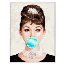 Blingbling 寶石十字繡薄框套裝 AB鑽 + 圓形鑽套組 30 x 40 cm, 1套, BL3040-041 奧黛麗赫本2