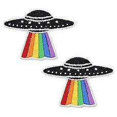 동대문단추왕 열접착식 자수 와펜 패치 UFO 무지개, 혼합색상, 2개