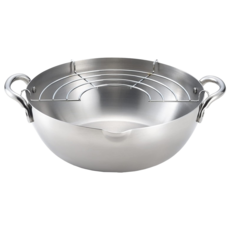 YOSHIKAWA 吉川 Tendoraku不鏽鋼深型炸鍋 附瀝油架, 20cm, 銀色, 1個