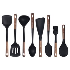 bella cuisine 胡桃木矽膠烹飪工具廚具8件組, 1套, 烹飪工具8件, 黑色