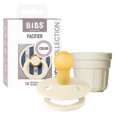 BIBS 컬러 스튜디오 고무 쪽쪽이 + 전용캡 세트, 1단계, 블록 아이보리 스틸블루, 1세트