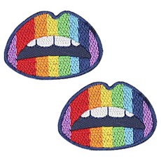 동대문단추왕 열접착식 자수 와펜 패치 무지개 입술, 혼합색상, 2개