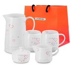 LE CREUSET Mon Coeur 全系列茶具組 + 購物袋 L, 1套, SW水壺 1.5L + U馬克杯 380ml(2入) + SW奶精罐 + SW糖罐