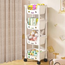 Gold Pang 馬卡龍色玩具移動式收納整理推車, 4層, 白色
