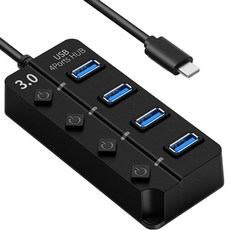 GOOSPERY USB 3.0 Type-C獨立開關無電源4埠多功能集線器 1m, 黑色, 1個