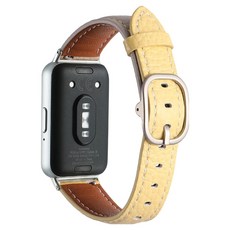 HAMATE 智慧手錶 方形扣環 柔軟皮革錶帶, 1個, 黃米色