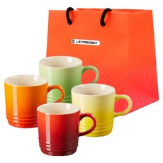 LE CREUSET 卡布奇諾馬克杯 200ml x 4件組 + S號購物袋, 1套, 橘色, 紅色, 棕櫚綠, 太陽黃
