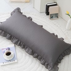 Danjam 泡泡紗涼爽靠背墊 + 枕套含棉芯 大荷葉邊款, 素色炭灰