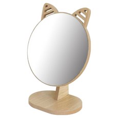 바이비드 고양이 가정용 귀모양 거울, 원목색