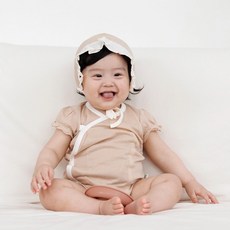 메르베 코튼매쉬 반팔 바디슈트 + 모자 세트 프릴형