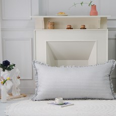 단잠 시어서커 시원한 등쿠션 + 커버 솜포함 쁘띠프릴형, 체크네추럴그레이