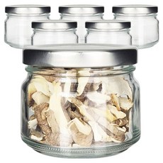 Mirkorea 玻璃矮款密封容器 6入 + 銀色瓶蓋 6入 + 標籤貼紙 8入 套組, 1套