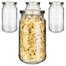 Mirkorea 玻璃高款方形密封容器 4入 + 金色瓶蓋 4入 + 標籤貼紙 8入 套組, 1套