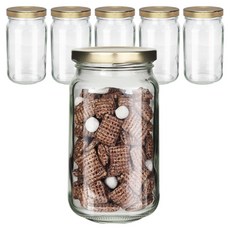 Mirkorea 玻璃高款方形密封容器 6入 + 金色瓶蓋 6入 + 標籤貼紙 8入 套組, 1套