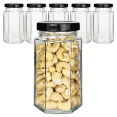 미르코리아 유리 육각 밀폐용기 250ml x 6p + 캡 블랙 6 p + 네이밍 스티커 8p 세트, 1세트