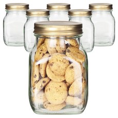 mir 玻璃方形K密封容器 800ml x 6入 + 金色蓋子 6入 + 姓名貼紙 8張 套組, 1套