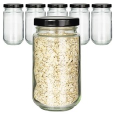 미르코리아 유리 일자형 밀폐용기 210ml x 6p + 캡 블랙 6p + 네이밍 스티커 8p 세트, 1세트