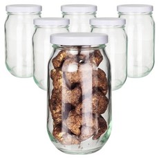 Mirkorea 玻璃高款密封容器 6入 + 白色瓶蓋 6入 + 標籤貼紙 8入 套組, 1套