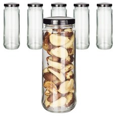 Mirkorea 玻璃直筒型密封罐 300ml x 6入 + 黑色瓶蓋 6入 + 標籤貼紙 8入 套組, 1套