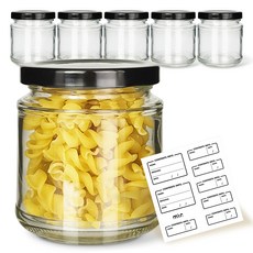 mir 高款玻璃密封罐 300 黑色 x 6入 + 命名貼紙 x 8入組合, 1套, 200ml