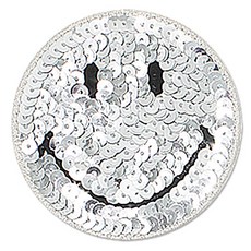 ButtonKing 熱黏合式刺繡亮片微笑臂章貼片 大, 1個, 銀色