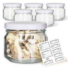 Mirkorea 矮款玻璃密封罐 350 白色 x 6入 + 標籤貼紙 x 8入 組, 1套, 270ml