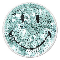 ButtonKing 熱黏合式刺繡亮片微笑臂章貼片 大, 1個, 綠色