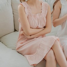 세컨핑크 여성용 순수한소녀 나시 원피스 잠옷