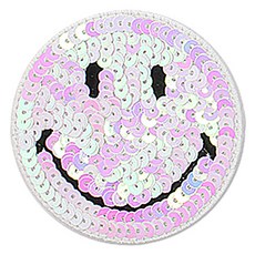 ButtonKing 熱黏合式刺繡亮片微笑臂章貼片 大, 1個, 淺粉紅色