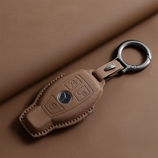 CRONICLE Rucre 皮革系列 頂級賓士相容鑰匙包 + 經典鑰匙圈套組 A款, 奶茶棕, 單一商品