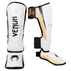 VENUM Elite踢拳擊護腿, 白+黑+金