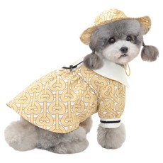 狗狗愛心鍊條連身裙 + 帽子套組, 白色領(連身裙), 帽子(黃色), 1套