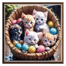 스모글 고양이 보석 십자수 세트 30 x 30 cm, 바구니, 1세트