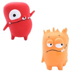 DING DONG PET 狗狗怪獸朋友吱吱乳膠玩具2件組, 02 紅色, 橘色, 1套