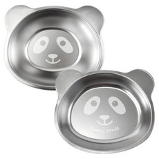Funny Panda 304不鏽鋼點心盤+碗組, 銀色, 1套