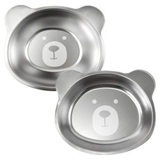 kitchen U 小熊不鏽鋼304零食盤+碗組, 銀色, 1套