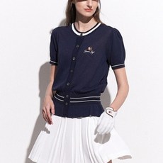 GARMENT GOLF 女款荷葉邊下擺圓領全開襟短袖針織開襟衫 GFKCD254