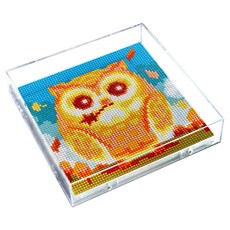 Blingbling 壓克力畫框型鑽石畫 AB 圓形珠套組 17.2 x 17.2 cm, 1套, BLAF-025 四季貓頭鷹 秋天