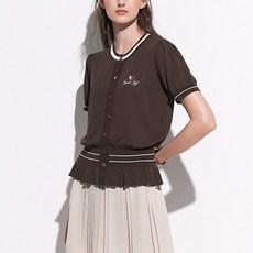 GARMENT GOLF 女款荷葉邊下擺圓領全開襟短袖針織開襟衫 GFKCD254