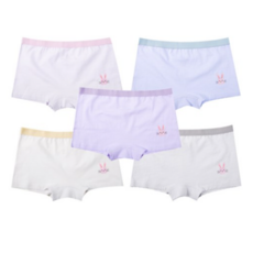 BASE ALPHA ESSENTIALS 女童款兔子圖案平口內褲5件組, 粉彩色系