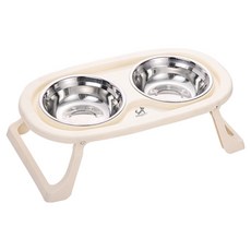 DING DONG PET 寵物立式折疊雙碗不鏽鋼餐具, 1個, 象牙白