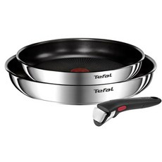 Tefal 特福 精靈不鏽鋼複合系列 IH爐適用 鍋具3件組, 1組, 單一顏色, 平底鍋22cm + 平底鍋26cm + 可拆式把手
