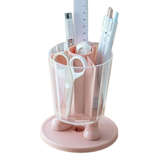 빅벅 파스텔 모던 회전 칸막이 분리형 투명 연필꽂이, 핑크, 1개